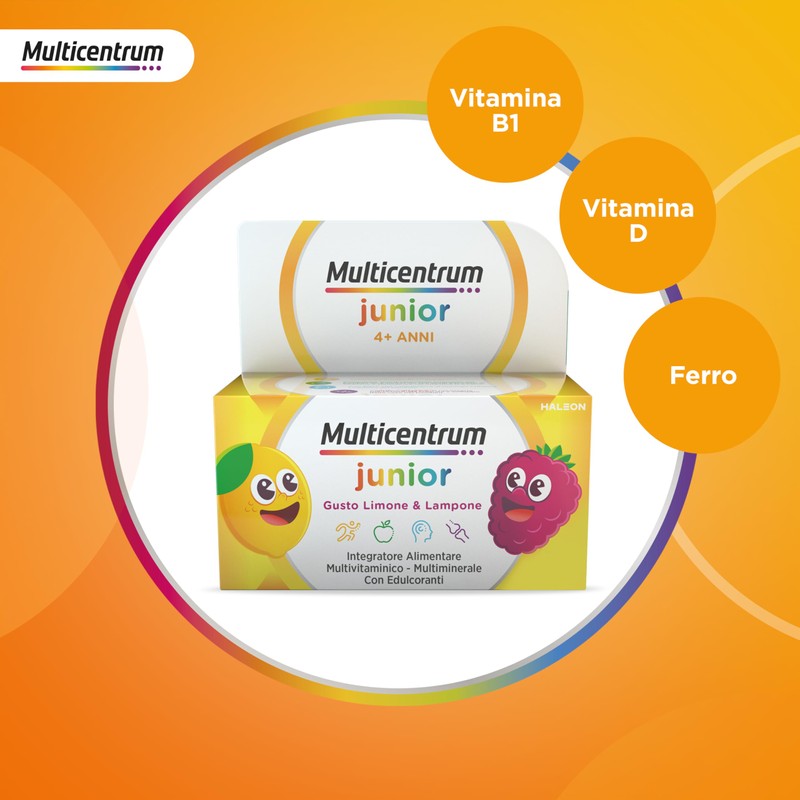 Multicentrum Junior Integratore alimentare Multivitaminico Completo, apporto completo formulato per