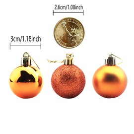 Bestjybt 24pcs 1.18" Small Christmas Ball Ornaments Shatterproof Christmas Decorations Tree Balls for Holiday Wedding Party Decoration, Tree Ornaments Hooks Included (Orange, 3cm/1.18")