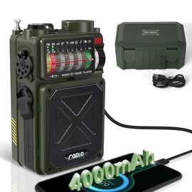 Emgykit Emergency Crank Radio - 4000mAh/14800mWh AM/FM/WB/SW/NOAA Weather Radio with Bluetooth,Flashlight,SOS Alarm, Powered by USB Charged,Hand Crank & Solar Power for Camping, Emergency