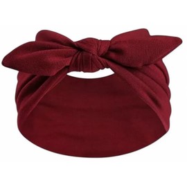 Womens Bow Headband, Elastic Hair Wrap, Wide Knotted Style (Burgundy, One Size)