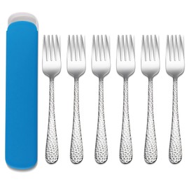 Kids Forks, Joyfair 6 Pieces Stainless Steel Toddler Fork Set, Cute Children Forks with Blue Case, Safe Kid Utensil for Self Feeding, Hammered Adult Look & Small Size, Rust Free & Dishwasher Safe