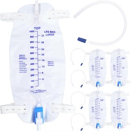 5 Pack 1000ml Leg Bag Urinary Drainage Bag with Adjustable Shoulder Straps and 17.7 Inch Flexible Tube with Leak Proof Anti Reflux Design and Soft Durable Material with Self Sealing Valve,Blue