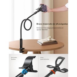 Lamicall Soporte para teléfono con cuello de cisne, brazo flexible, 38 pulgadas de longitud total, clip de abrazadera ajustable 360, soporte de montaj