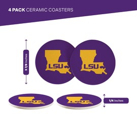 Desert Cactus LSU Circle Ceramic Coasters 4 Pack Tigers Geaux Louisiana State University Absorbent Drink Coasters with Cork Backing (Design C)