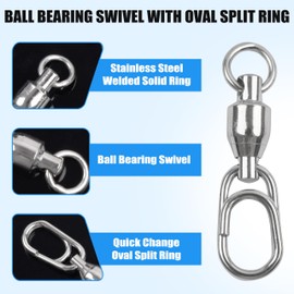 OROOTL Fishing Snap Swivels Saltwater Ball Bearing Set, 50 Pieces High Strength Ball Bearing Fishing Swivels with Stainless Steel Split Rings Kit Barrel Ball Bearing Snap Fishing Spin Fishing