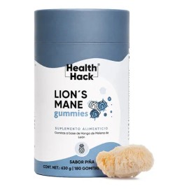 Melena de León en Gomitas, 1000 mg de Hericium Erinaceus, con 300 mg Bacopa Monnieri, 150 mg L-Teanina y Vitamina B12, Sabor Piña, Suplemento Vegano Sin Azúcar, 180 Gomitas Health Hack