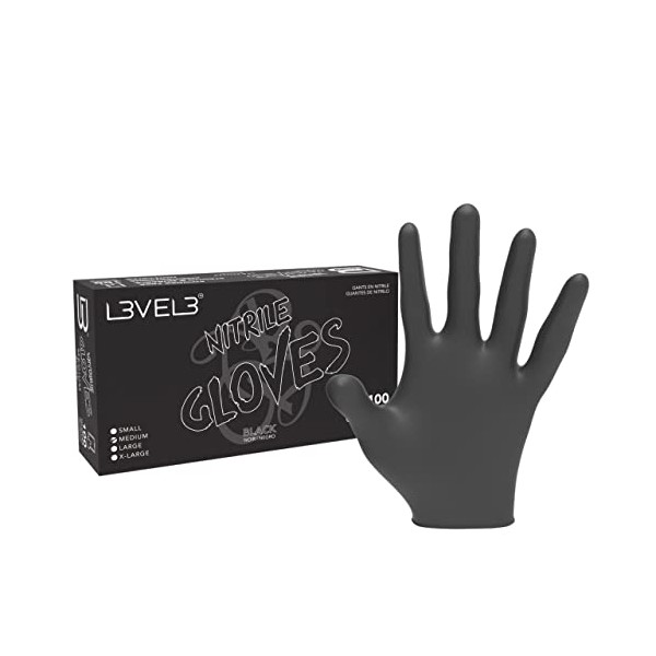 Level 3 Nitrile Gloves - Professional Heavy Duty Disposable Gloves - Latex Free - Fits Snug - Box of 100
