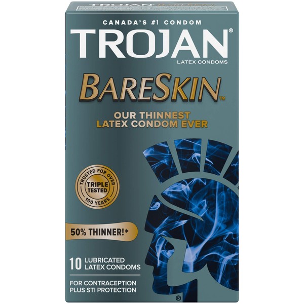 TROJAN BareSkin Original Lubricated Latex Thin Condoms , 10 Count