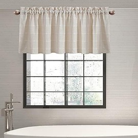 Shunjie.Home Farmhouse Valances for Windows Boho Linen Plaid Curtain Valances, Plaid Window Valance for Kitchen Bedroom Bathroom Living Room(1,Beige, 54" x 18")