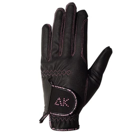 AK Horse Riding Gloves Ladies, Men & Kids Equestrian Gloves with Stones (Black/Pink, 2XL)
