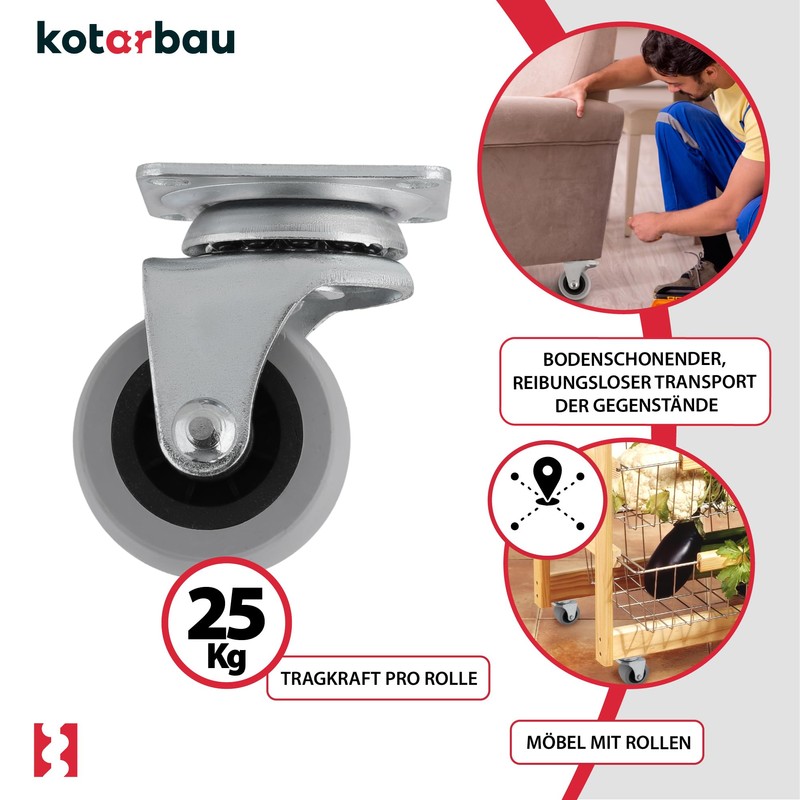 Kotarbau Set of 4 Furniture Castors Diameter 40 All Shelves