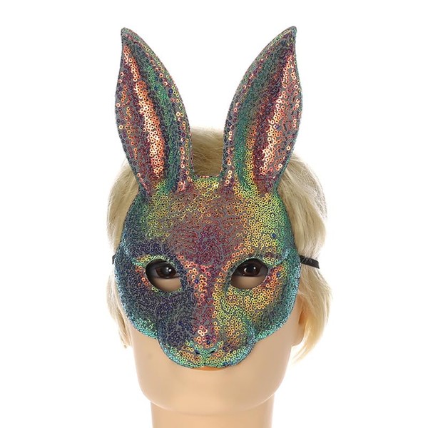 Hosfairy 1Pcs Hallween Animal Rabbit Mask Rabbit Ears Mask Sequin