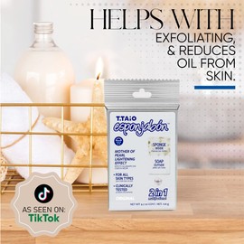 T.Taio Esponjabon Mother of Pearl and Charcoal Soap Sponges — Shower Scrubbers That Remove Oil and Dirt — Sponges to Scrub Foot, Elbow and Face — Bathroom Accessories — Fresh Scent (4-Pack)