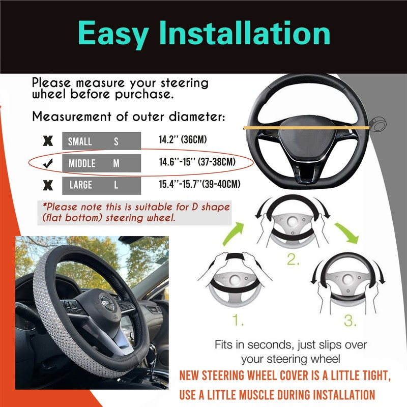 PINCTROT D Shaped Bling Comfy Steering Wheel Cover with Jumbo