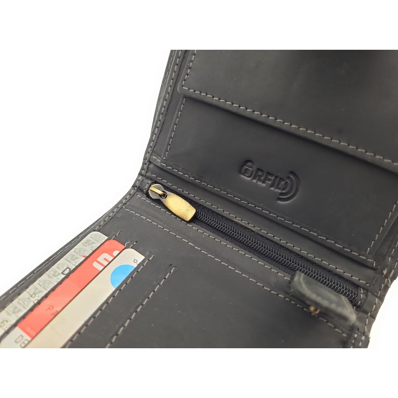 Lemasi Genuine Buffalo Full Leather Wallet with RFID Protection, Black,