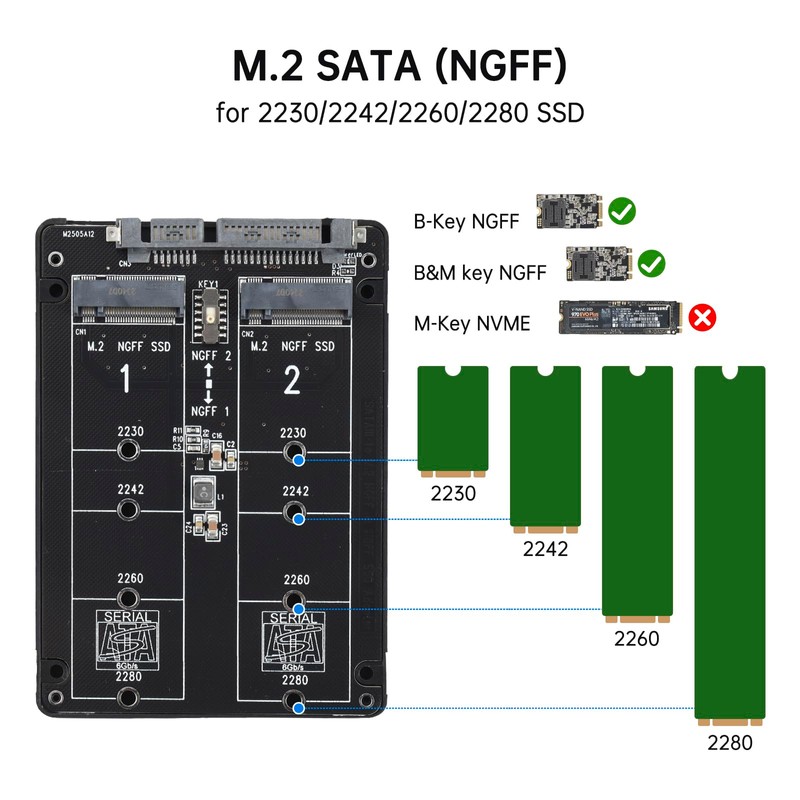 ELUTENG M.2 SATA NGFF to SATA Adapter (Not Support NVME/