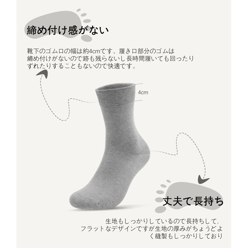 [banerise] 靴下 メンズ クルーソックス 5足セット 【ロングステープル綿95%・フラットなつま先】 消臭 ビジネス/スクール/カジュアル オールシーズン 男女兼用