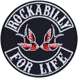 Rockability for Life Biker Patch for Sewing/Ironing | Rocker Iron-On Transfers Gift Motorcycle Accessories Applique for Leather Jacket/Waistcoat/Jeans | 90 x 90 mm