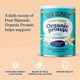 Four Sigmatic Four Sigmatic Organic Vegan Protein Powder | Sweet Vanilla Protein with Lion's Mane, Chaga, Cordyceps and More | Clean Vegan Protein Elevated for Brain Function and Immune Support | 21.16 oz
