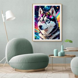 JXAVAXDE Adult Diamond Art Painting Kits, Beginner Siberian Husky Diamond Dot Painting, Cosmic Round 5D Diamond Art, Colorful Animals Adult Craft Set, Gift for Craft Lovers 12x16 inch