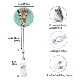 Nurse Badge Reel Retractable ID Badge Holder Reels with Alligator Clip Name Decorative Badge Reel Clip on Card Holders Cool Cute Giraffe - 3 Pack