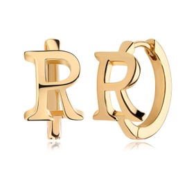 MYEARS Women Initial Earrings Gold Huggie Hoop Sleeper 14K Gold Plated Small Simple Hypoallergenic Everyday Trendy Jewelry Letter R