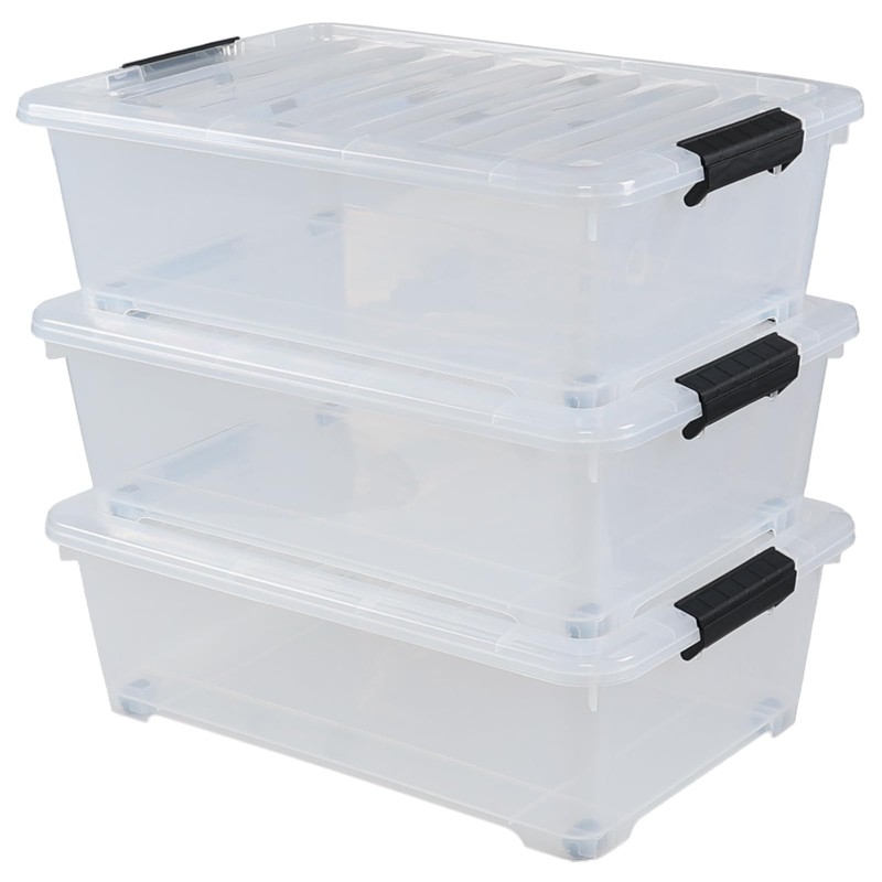 Yuright 20 L Clear Plastic Under Bed Storage Box Container,
