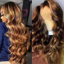 Highlight Ombre Lace Front Wigs Human Hair 18 Inches Colored 13x4 Body Wave Human Hair Wigs for Women Pre Plucked 180% Density Perruques De Cheveux Humains Pour Femmes Mocha Blonde 4/27