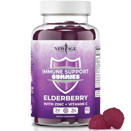 NEW AGE Immune System Support Gummies - Sambucus Black Elderberry Gummies with Vitamin C and Zinc (60 Count (Pack of 1))