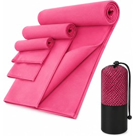 PUBAMALL Toallas de Microfibra para Entrenamiento y Viaje, Toalla de Viaje Ligera y Portatil, Toalla Deportiva para Sudor de Gimnasio, Hot Yoga, Tenis, Correr (3, Rosa)