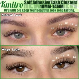 Self Adhesive Eyelashes 10-14mm Natural Self Adhesive Lash Clusters Wispy Press on Lashes No Glue Needed 120Pcs Pre Glued Lashes Clusters Reusable DIY Eyelash Extensions Kit with Tweezers, by Kmilro