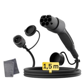 dé Adapter Typ 2 auf Schuko - Elektroauto Ladestecker, 16A 1.5m. Einfaches Laden an Ladestationen/Wallboxen trotz Verwendung von 230V Ladegeräten für E-Bike, E-Scooter, Motorrad. IP55 Nicht für V2L