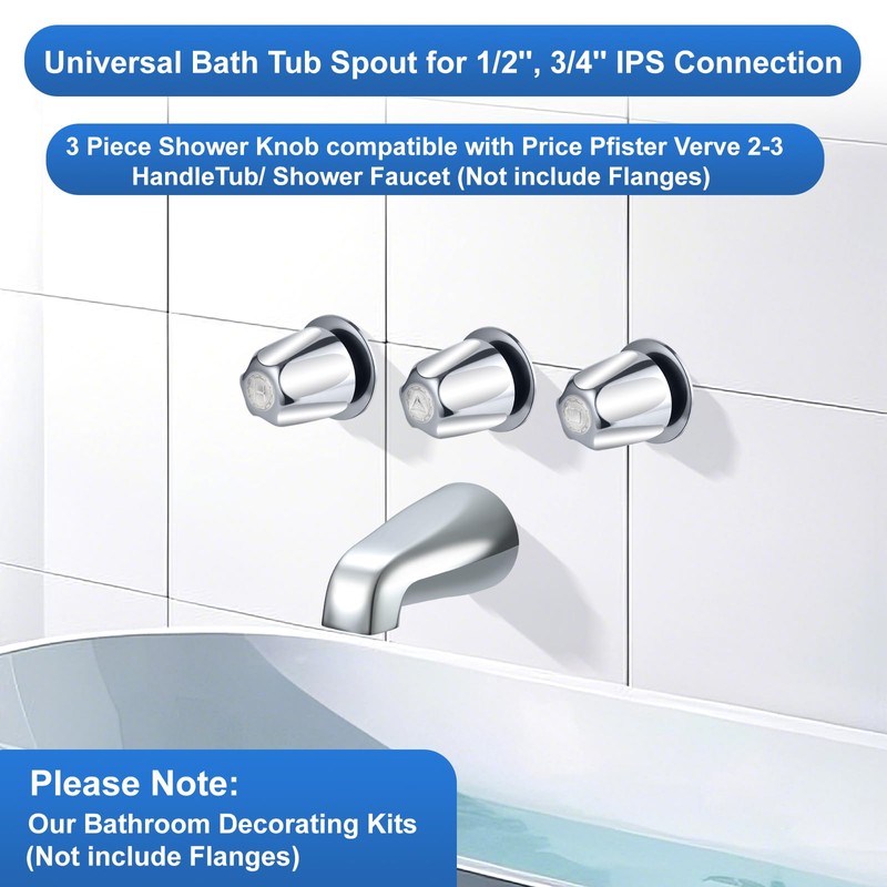 Tub Shower Trim Kit, Chrome Shower Knob 3 Piece and