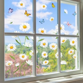 Whaline Spring Summer Floral Window Cling Stickers Daisy Flower Butterfly Window Decals Large Reusable Seasonal Nature-Inspired Flower Glass Decoration for Party Home Shop Display, 2 Sheets