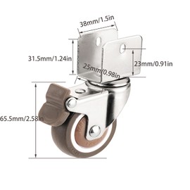 4 U-Type Bracket Furniture Castors 50 mm, Pieces with Brake, Soft Rubber Castors for Furniture, Flower Stand (25 mm, 4 Brakes)