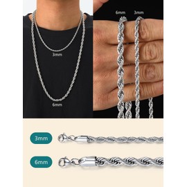 Supcare Twist Rope Chain for Man, 6mm Rope Necklace Stainless Steel Chains 28inches, Hypoallergenic Jewelry