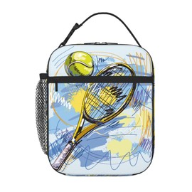 HKHEHOP Tennis Racket Art Sport Lunch Bag Insulated Reusable Lunch Box Lunch Tote Lunchbox Portable Bento Bags For Men Women Office Work Travel Picnic Camping
