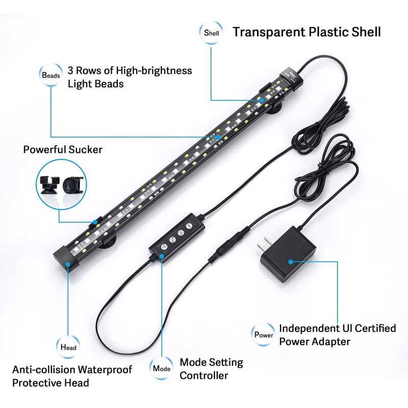 hygger 24/7 Mode Submersible Aquarium LED Light, Full Spectrum Hidden