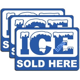 Ice Sold Here Sign Wall Decor Warning Plaque 8x12 Inch Aluminum, Tin Sign 3 Pack