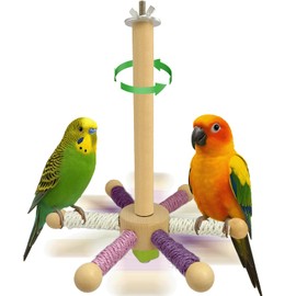 Hivovannn Bird Perch Toy, Parrot 360° Rotating Stand Perch, Wooden Interactive Wheel Parakeet Toy Bird Cage Accessories for Small and Medium Lovebirds Conures Finches Budgies-White