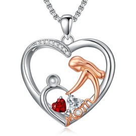 Garnet and Diamond Necklaces for Mom Mother and Daughter January and April Birthstone Pendant Necklace Heart Jewelry Mothers Day Christmas Birthday Gifts for Women Mother Grandma From Daughter Son