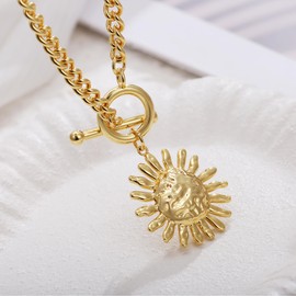 GREICHFAN Chunky Gold Sun Pendent Necklace for Women Dainty Sunshine Necklace Toggle Clasp Necklaces Paperclip Necklace Trendy Jewelry