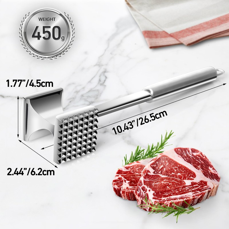 Yopinmall Meat Tenderiser Stainless Steel, Double-Sided Non-Stick Schnitzel Tenderiser Meat