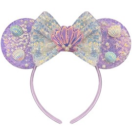 Trnerm Mermaid Mouse Ears Headband, Sequin Park Ears with Silver Bows, Mermaid Birthday Party Supplies