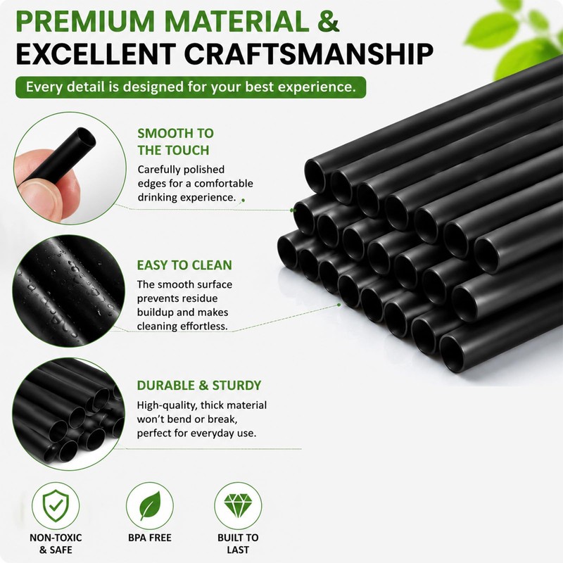 100 PCS Reusable Black Straws for Restaurants BBQ Parties Celebrations