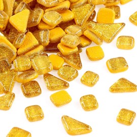 Glass Mosaic Tiles 200 g, Square and Triangle Mosaic Tiles, Glass Tiles, Glitter Crystal Glass Mosaic, Glass Stones Mosaic Stones for Crafts, Home Decoration (Gold)