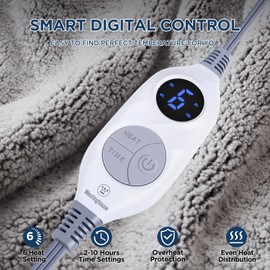 Westinghouse Electric Blanket Throw Size, Soft Plush Sherpa Heated Blanket with 6 Heating Levels & 2-10 Hours Auto-Off, Machine Washable, 50x60 inches, Charcoal