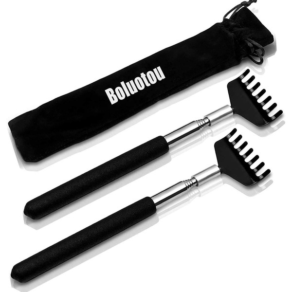 2 Pack Portable Extendable Back Scratcher, Kuvvfe Stainless Steel Telescoping Back Scratcher with Beautiful Gift Packaging