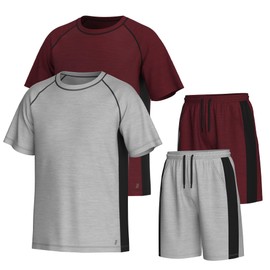 Essenclo Mens Clothing Sets Tagless Loose Athletic Performance Crew Neck T-Shirt and Short Outfits Size S-3X (4 Piece Set) - Set-4 - M