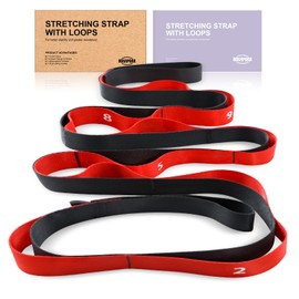 ROSAPOAR Stretching Strap with Loops - Non Elastic Yoga Straps for Physical Therapy, Durable Stretch Bands for Exercise, Flexibility Training, Hamstring & Leg Stretcher, Yoga/Pilates/Gymnastics - Red